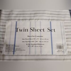 Jaylin Collection Stripe Twin Sheet Set Ivory Faded Black Wrinkle Resistant